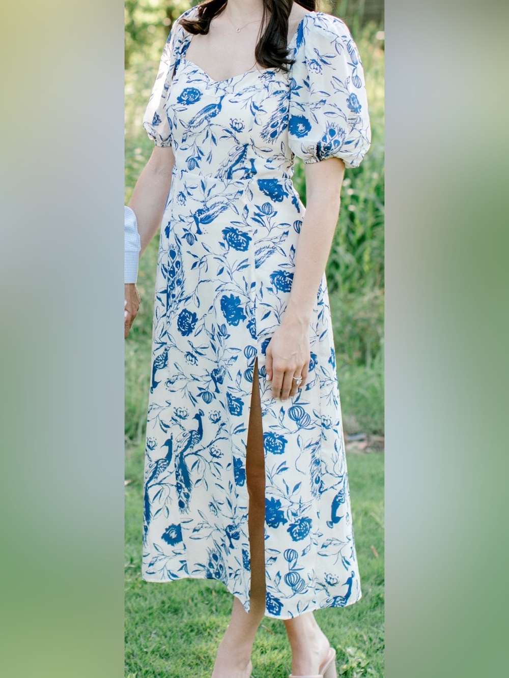 Abercrombie & Fitch Cream Midi Dress with Blue Floral Print